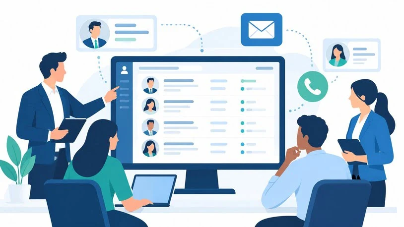 Sales team reviewing B2B contact data on a dashboard