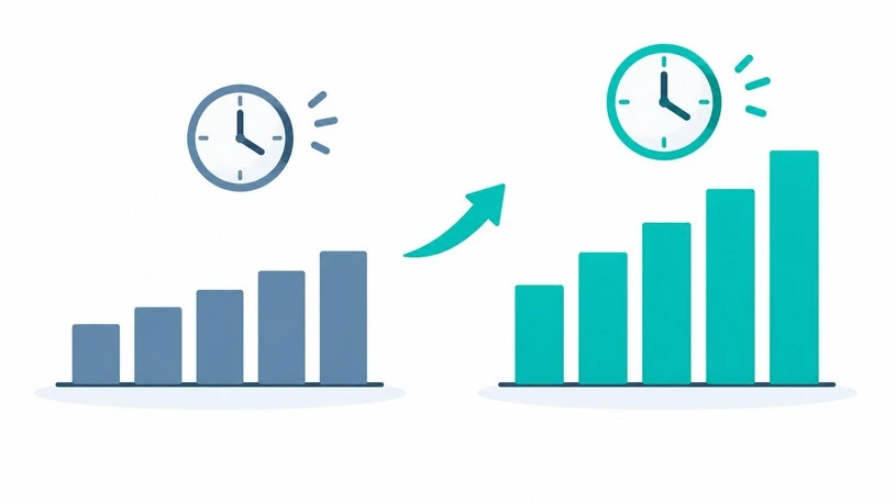 Before-and-after chart showing revenue rising as selling hours increase